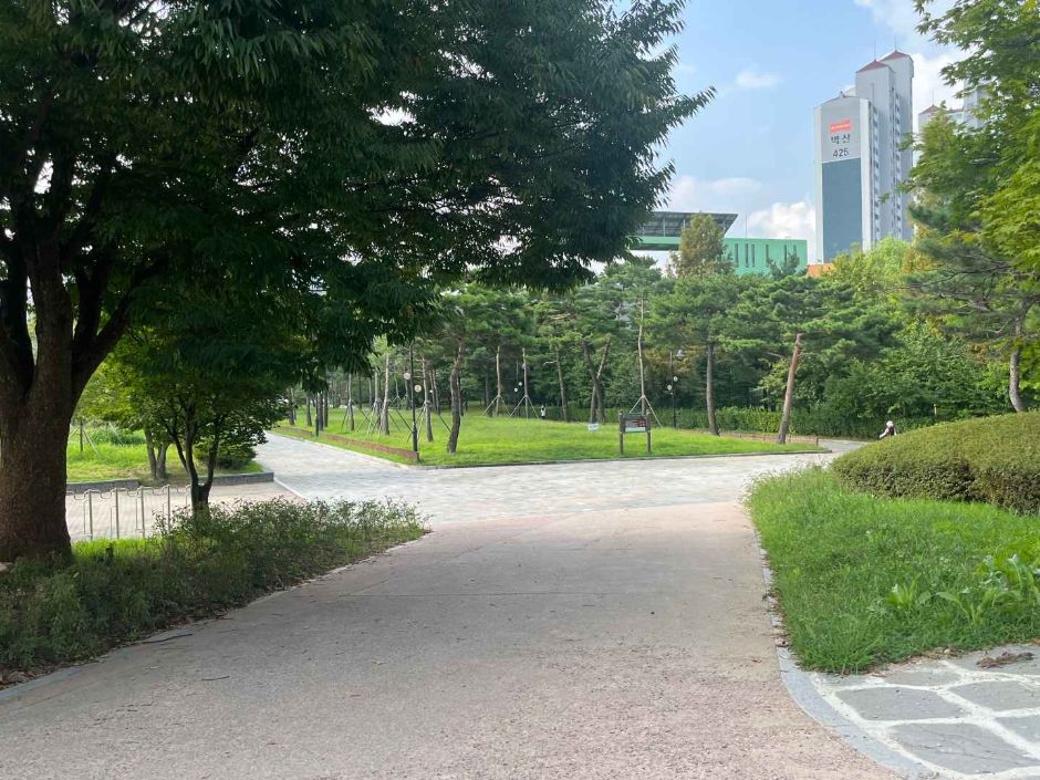 나무가 우거진 만석공원 산책로