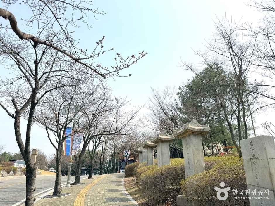야외 산책로와 비석들